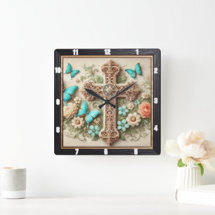 Autumn Floral Bouquet Fall Square Wall Clock