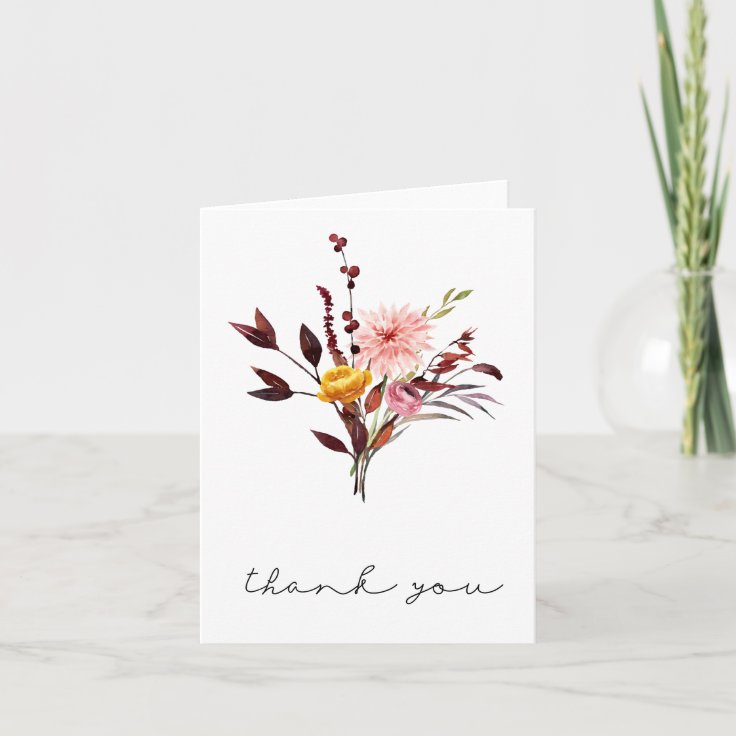 Autumn Floral Bouquet Thank You Card | Zazzle