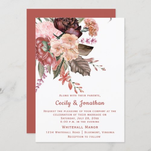 Autumn Floral Bouquet Wedding  Invitation