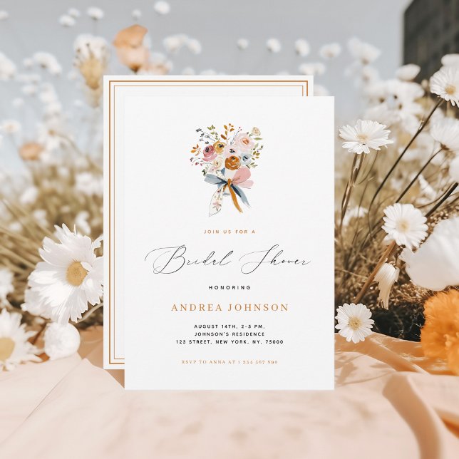 Autumn Floral Bouquet with Bow Fall Bridal Shower Invitation (Creator Uploaded)