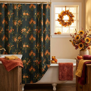 Autumn Floral Bouquets on Tartan Shower Curtain
