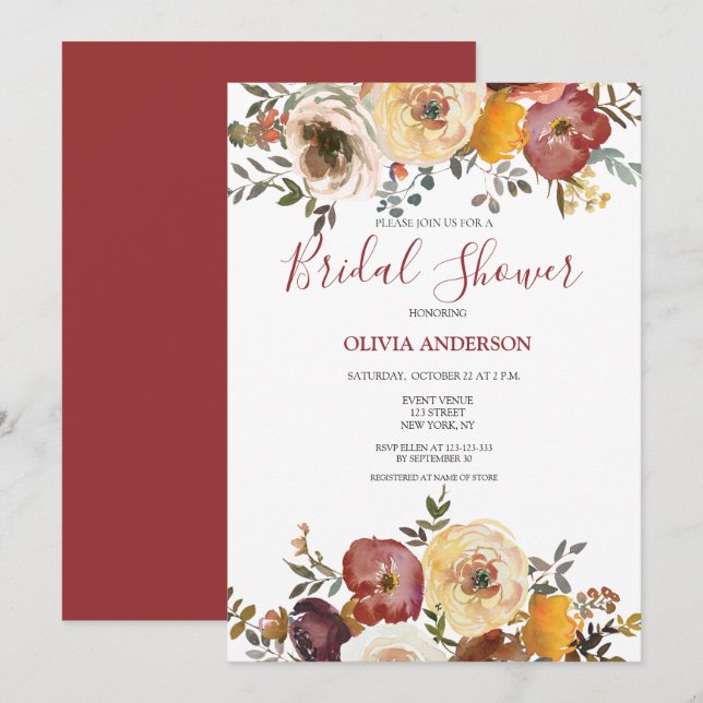 Autumn Floral Bridal Shower Invitation (Front/Back)