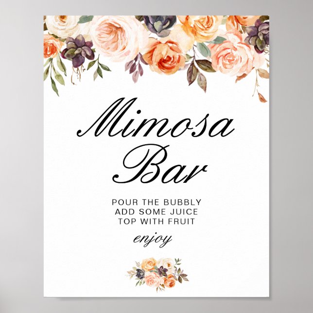 autumn floral bridal shower mimosa bar sign (Front)