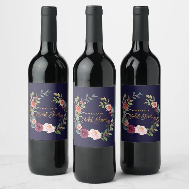 Autumn Floral Bridal Shower Wine Label | Zazzle