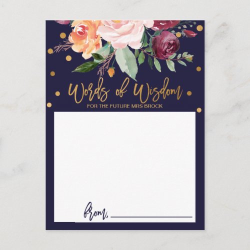 Autumn Floral Bridal Shower Words of Wisdom Cards