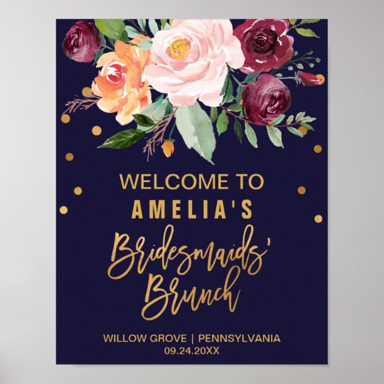 Autumn Floral Bridesmaids Brunch Welcome Poster