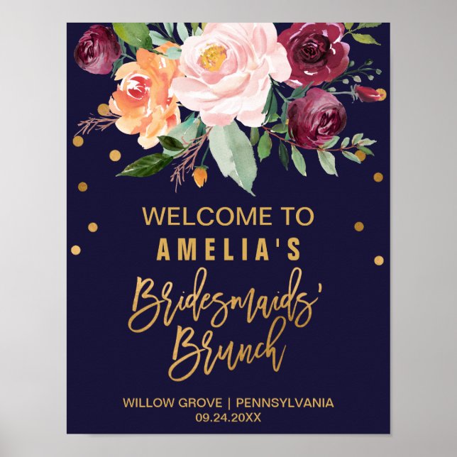 Autumn Floral Bridesmaids' Brunch Welcome Poster (Front)