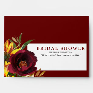 Autumn Floral Burgundy Bridal Shower Envelope