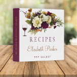 Autumn floral burgundy bridal shower recipe book<br><div class="desc">Editable text recipes binder featuring autumn fall rusty orange and cream ivory bouquets with seasonal branches and dried leaves and a chic gold and dark red burgundy calligraphy script. Easy to personalize with your text! This recipe book can be a beautiful gift for your own kitchen or a keepsake custom...</div>