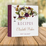 Autumn floral burgundy bridal shower recipe book 3 ring binder<br><div class="desc">Editable text recipes binder featuring autumn fall rusty orange and cream ivory bouquets with seasonal branches and dried leaves and a chic gold and dark red burgundy calligraphy script. Easy to personalize with your text! This recipe book can be a beautiful gift for your own kitchen or a keepsake custom...</div>