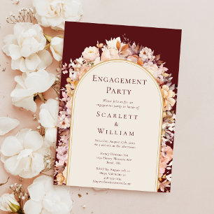 Autumn Floral Burgundy Cream Arch Engagement Party Invitation
