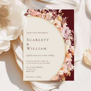 Autumn Floral Burgundy Cream Modern Wedding Invitation
