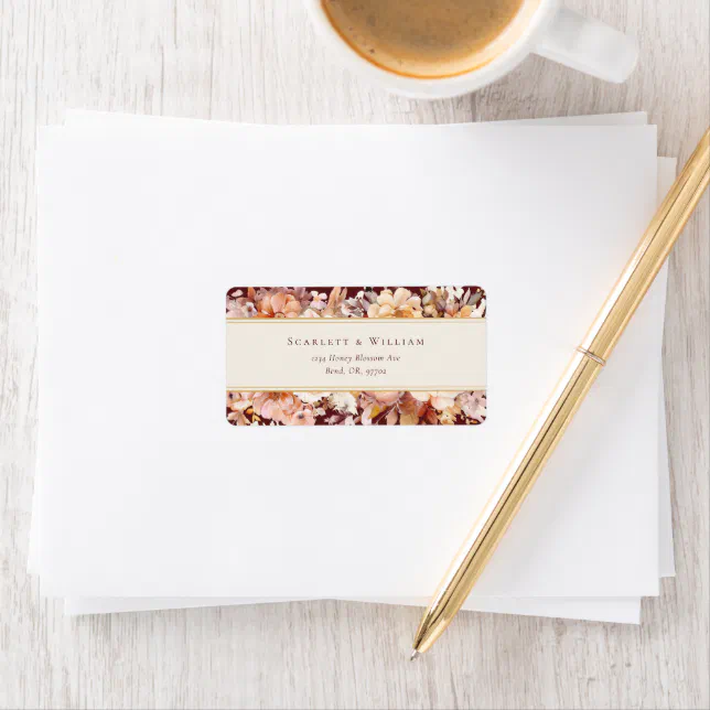 Autumn Floral Burgundy Cream Wedding Address Label | Zazzle