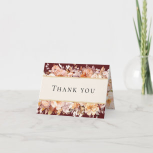 Autumn Floral Burgundy Cream Wedding Folded Letterpress Thank You Card