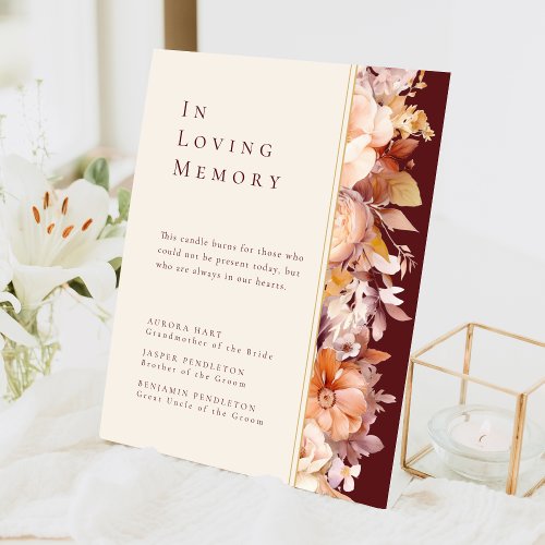 Autumn Floral Burgundy Cream Wedding Memorial Pedestal Sign