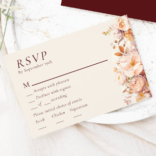Autumn Floral Burgundy Cream Wedding Menu RSVP