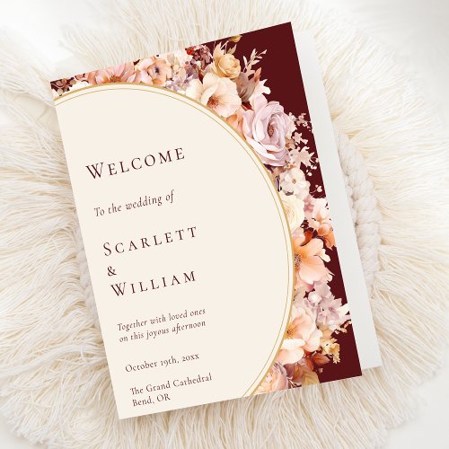 Autumn Floral Burgundy Cream Wedding Program