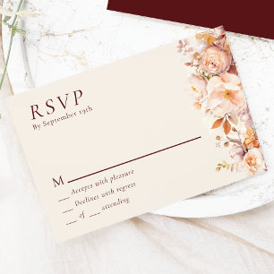 Autumn Floral Burgundy Cream Wedding RSVP Card