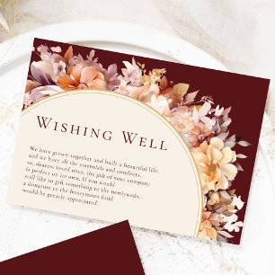 Autumn Floral Burgundy Cream Wedding Wishing Well Enclosure Card
