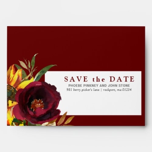 Autumn Floral Burgundy Save the Date Envelope