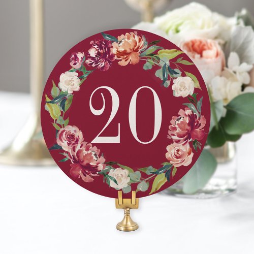 Autumn Floral Burgundy Table Number