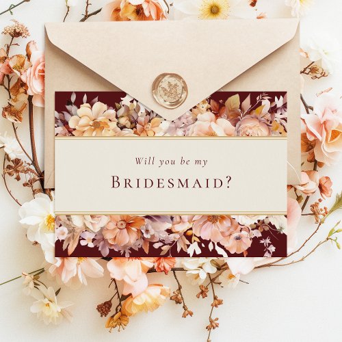 Autumn Floral Burgundy Wedding Bridesmaid Proposal Invitation