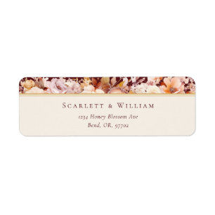 Autumn Floral Burgundy Wedding Return Address Label
