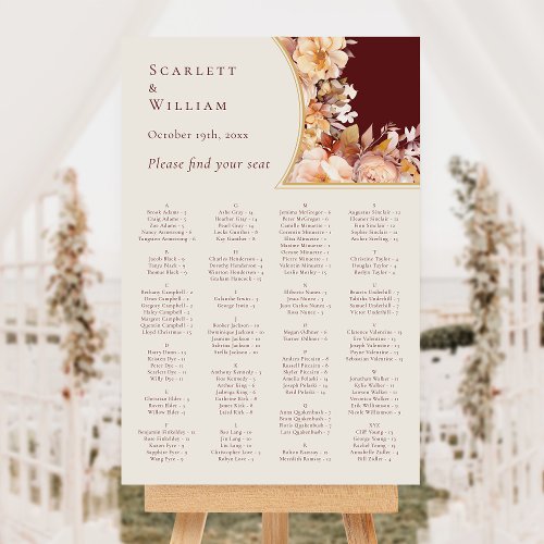 Autumn Floral Burgundy Wedding Seating Chart Sign