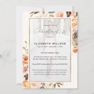 Autumn Floral Celebration of Life Funeral Photo Invitation