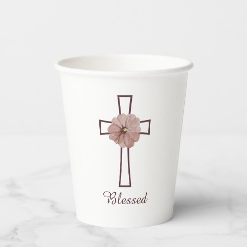Autumn Floral Christian Cross Paper Cups