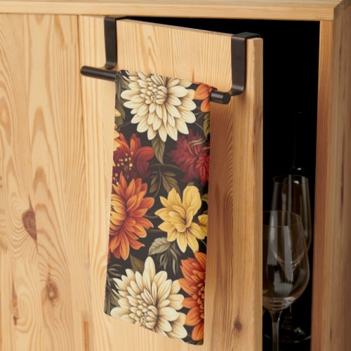 Autumn Floral Chrysanthemums Kitchen Towel