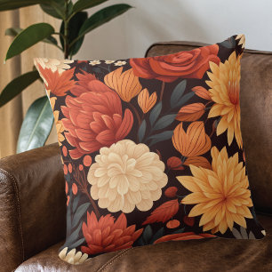 Autumn Floral Chrysanthemums Throw Pillow