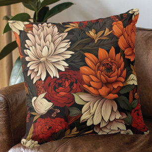 Autumn Floral Chrysanthemums Throw Pillow
