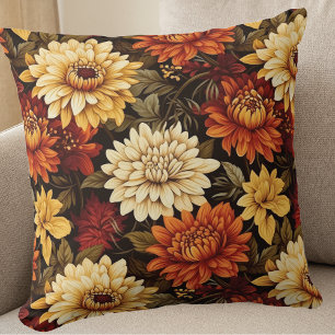Autumn Floral Chrysanthemums Throw Pillow