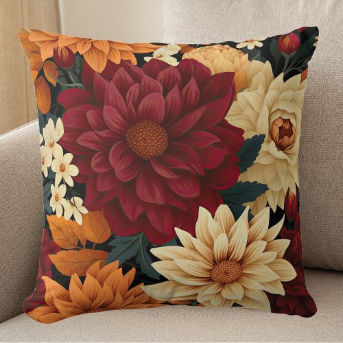 Autumn Floral Chrysanthemums Throw Pillow
