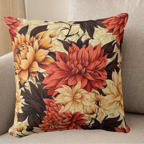 Autumn Floral Chrysanthemums Throw Pillow