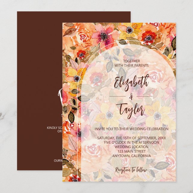 Autumn Floral Collage All In One Wedding Invites (Front/Back)