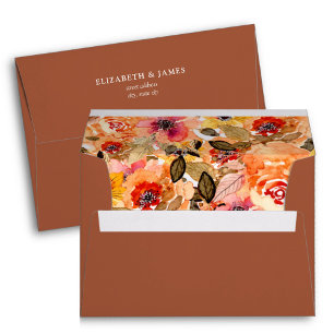 Autumn Floral Collage Lined Terracotta  Envelope