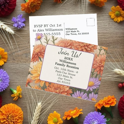 Autumn Floral Daisy Card Family Reunion Postcard