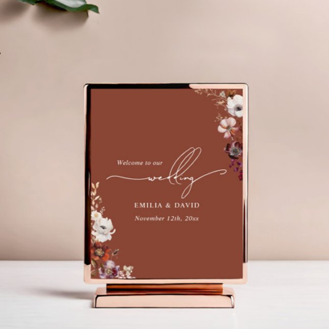 Autumn Floral Dark Terracotta Calligraphy Wedding Poster (Creator Uploaded)