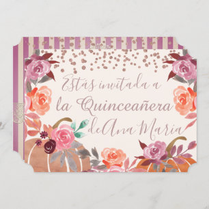 Autumn Floral de Borgoña Quinceanera Celebración Invitation