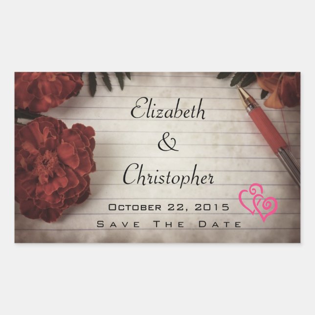 Autumn Floral Design Save The Date Wedding Rectangular Sticker (Front)