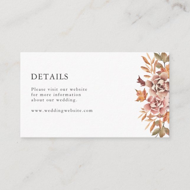 Autumn Floral Details Wedding Enclosure Card (Front)