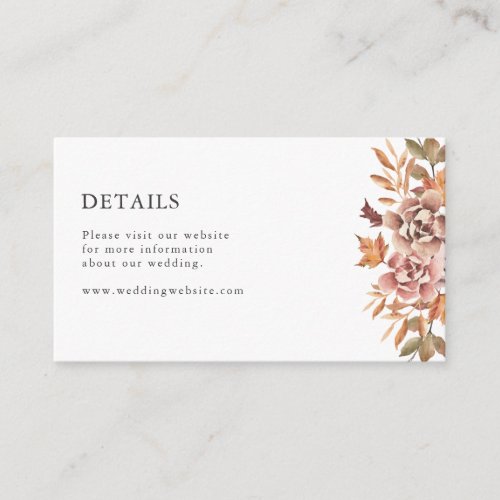 Autumn Floral Details Wedding Enclosure Card