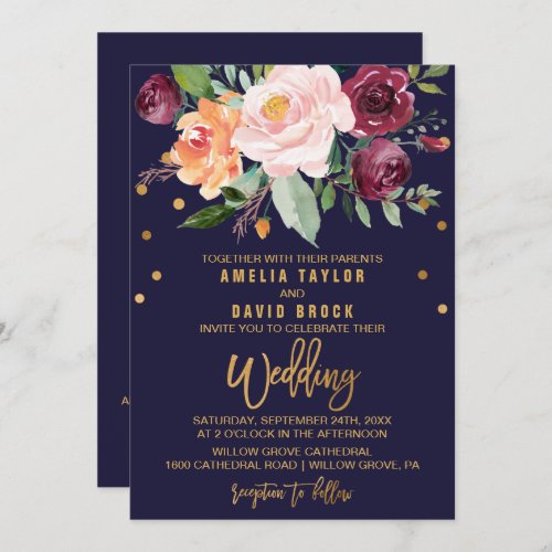 Autumn Floral Double Sided Wedding Invitation