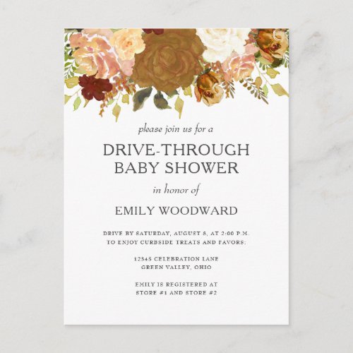 Autumn Floral Drive_Through Baby Shower Invitation Postcard