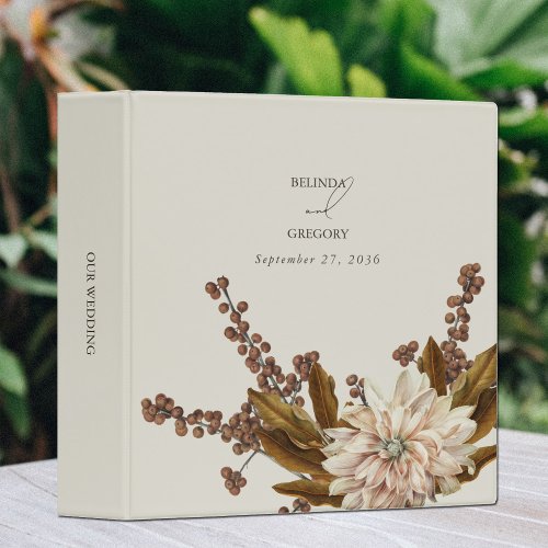 Autumn Floral Earthy Tones Watercolor Fall Wedding 3 Ring Binder