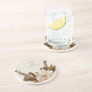 Autumn Floral Earthy Tones Watercolor Fall Wedding Coaster