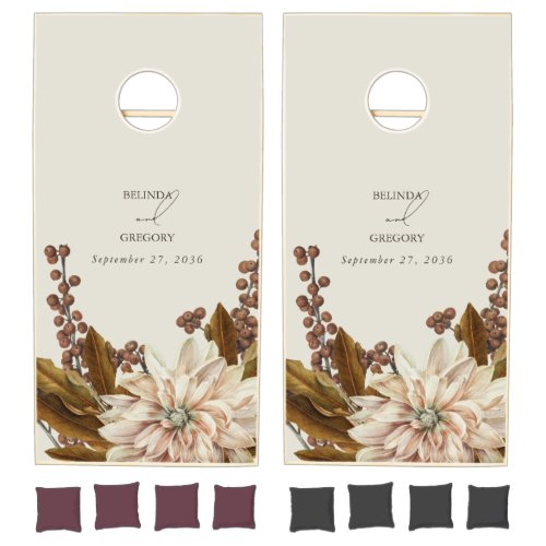 Autumn Floral Earthy Tones Watercolor Fall Wedding Cornhole Set