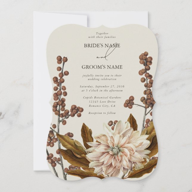 Autumn Floral Earthy Tones Watercolor Fall Wedding Invitation (Front)